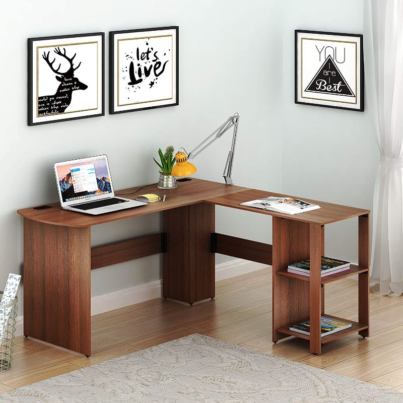 Photo 1 of SHW L-Shaped Home Office Wood Corner Desk, Walnut
