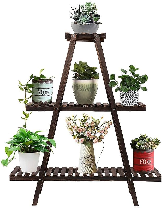 Photo 1 of 3 Tier Wood Plant Stand, Large Multi Tiered Plant Shelf for Multiple Plants