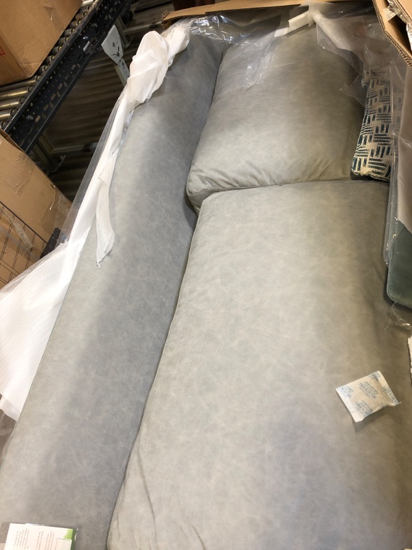 Photo 2 of Acanva Luxury Mid-Century Leathaire Curved Arm Living Room Sofa, 84”W Couch, Grey
