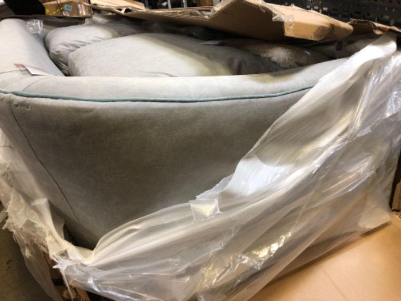 Photo 1 of Acanva Luxury Mid-Century Leathaire Curved Arm Living Room Sofa, 84”W Couch, Grey

