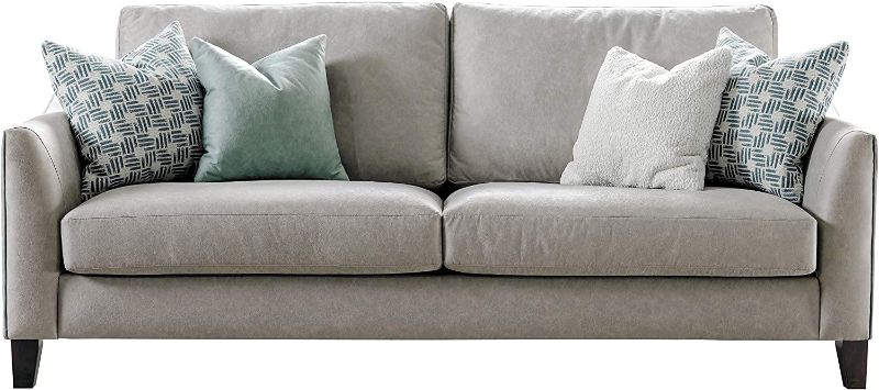 Photo 1 of Acanva Luxury Mid-Century Leathaire Curved Arm Living Room Sofa, 84”W Couch, Grey
