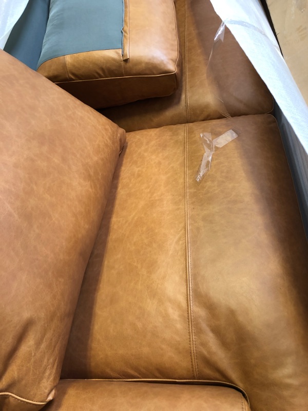 Photo 4 of Amazon Brand – Stone & Beam Lauren Genuine Leather Down-Filled Oversized Sofa Couch, 89"W, Cognac
