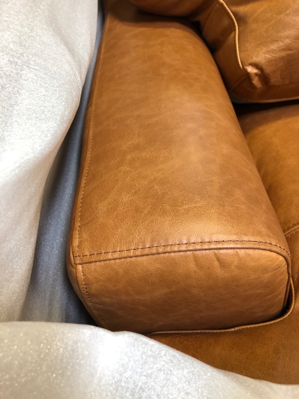 Photo 6 of Amazon Brand – Stone & Beam Lauren Genuine Leather Down-Filled Oversized Sofa Couch, 89"W, Cognac
