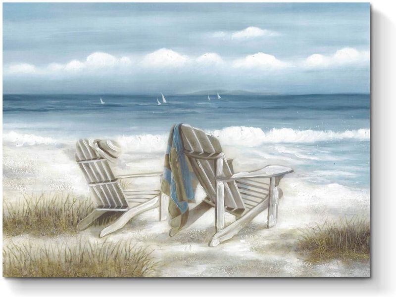 Photo 1 of Abstract Seascape Canvas Wall Art: Beach Chair on Sand Painting Print for Bedroom ( 24"W x 18"H, Multiple Sizes / Material )

