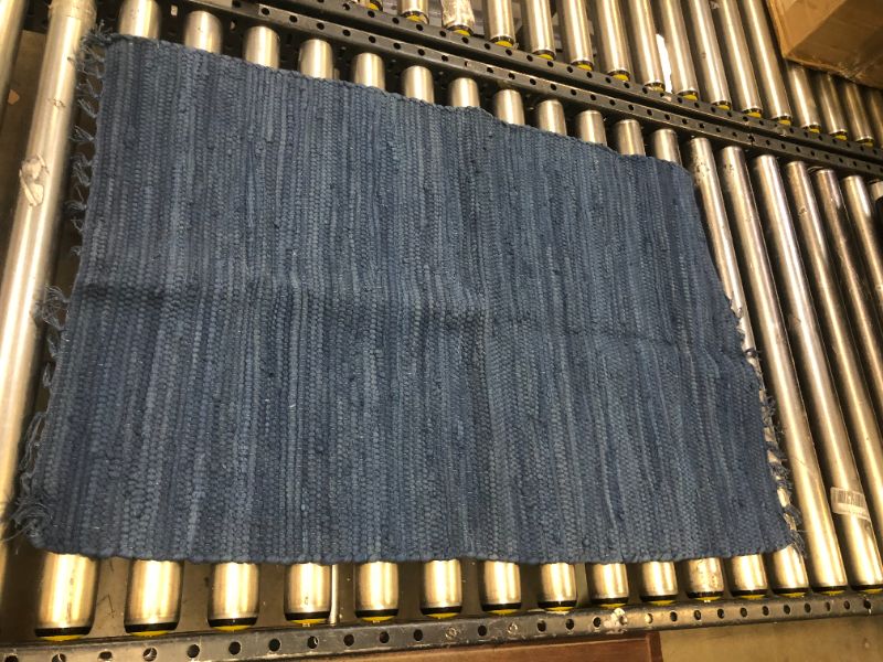 Photo 1 of Bristol Blue Rag Rug, 2' x 3' Cotton, Tightly Woven Quality Throw Rug