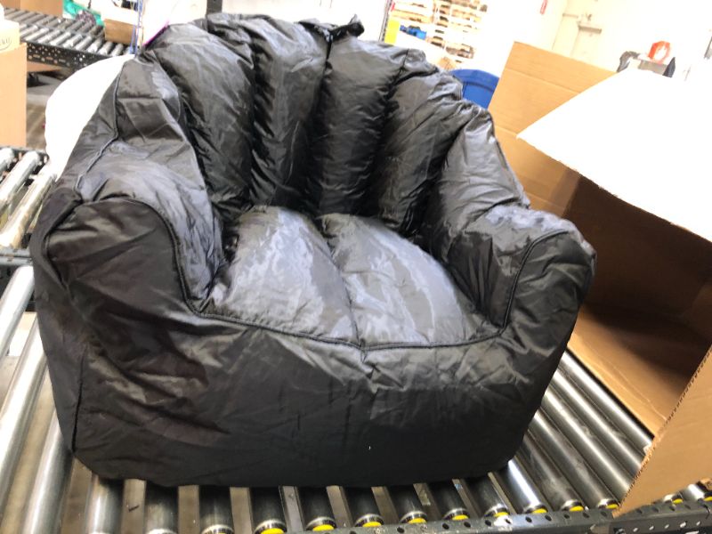 Photo 2 of Posh Creations Structured Comfy Bean Bag Chair for Gaming, Reading, and Watching TV, Malibu Lounge, Soft Nylon - Black