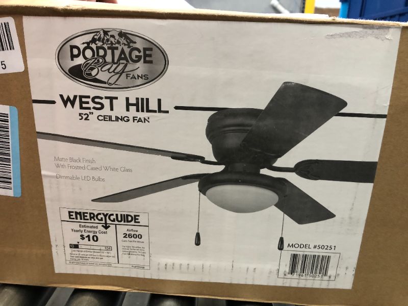 Photo 6 of Portage Bay 50251 Hugger 52" Matte Black West Hill Ceiling Fan with Bowl Light Kit