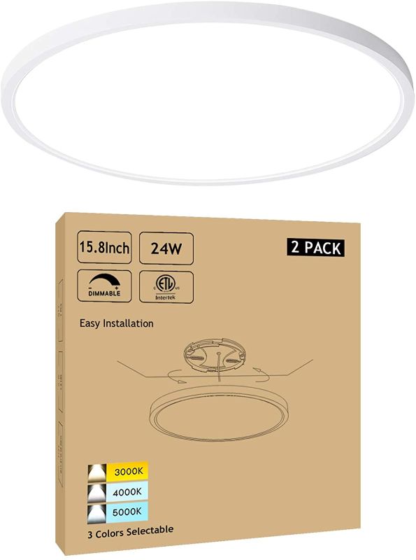 Photo 1 of 15.8 Inch Dimmable LED Ceiling Light Flush Mount, 3000K-4000K-5000K Selectable - 24W Super Bright 2400LM - Slim Large Round White Trim,