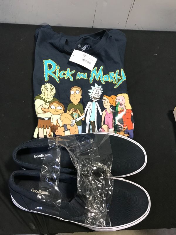 Photo 1 of Men's Rick and Morty Short Sleeve Graphic T-Shirt Size M- Navy And Men's Phillip Twin Gore Sneakers - Goodfellow & Co™ Size 10

