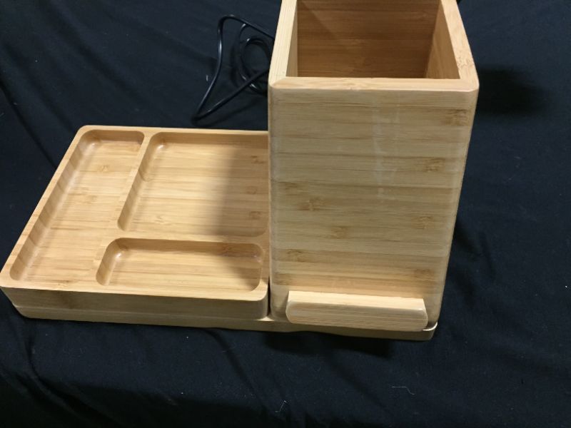 Photo 1 of Medium Bamboo Desk Storage & 5V/2.4A 2-Port USB-A Qi Wireless Charger - Project