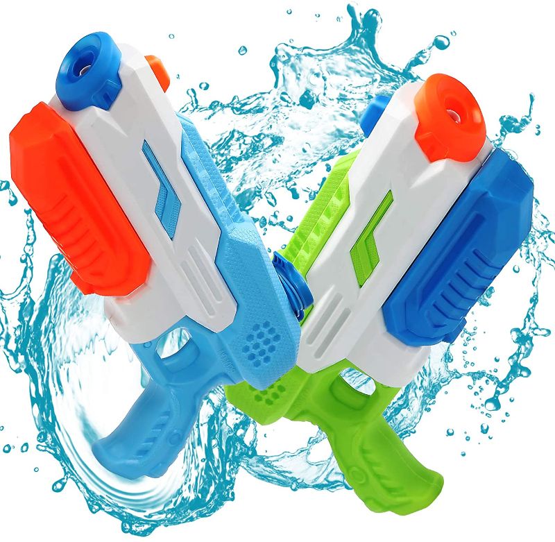 Photo 1 of 2 PACKS Water Guns, 2 Pack 600cc Water Guns for Kids Adults Long Range Squirt Guns, Large Capacity Sumer Water Pool Toys Water Blasters Beach Sand Toys Party Favor
