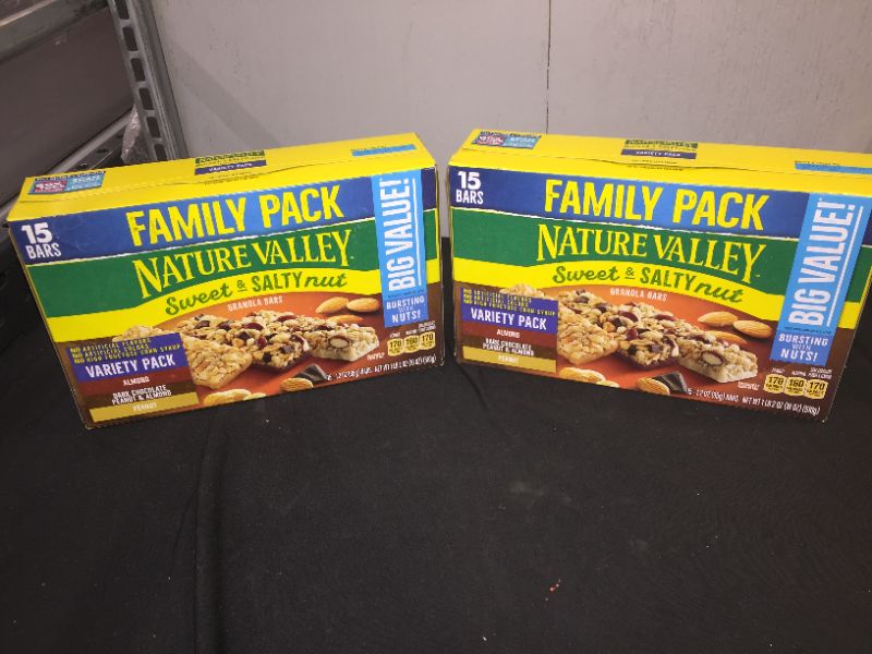 Photo 2 of 2 PACK Nature Valley Granola Bars, Chewy, Almond/Dark Chocolate, Peanut & Almond, Peanut, Sweet & Salty Nut, Variety Pack, 15 Pack - 15 pack, 1.2 oz bars 11/22/2021