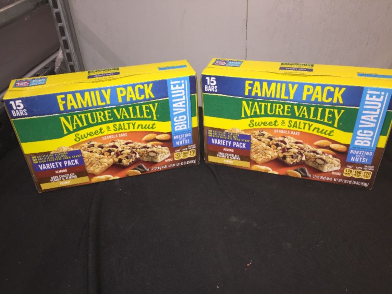 Photo 1 of 2 PACK Nature Valley Granola Bars, Chewy, Almond/Dark Chocolate, Peanut & Almond, Peanut, Sweet & Salty Nut, Variety Pack, 15 Pack - 15 pack, 1.2 oz bars 11/22/2021