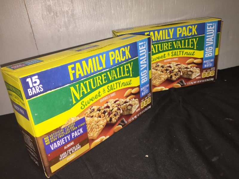 Photo 1 of 2 PACK Nature Valley Granola Bars, Chewy, Almond/Dark Chocolate, Peanut & Almond, Peanut, Sweet & Salty Nut, Variety Pack, 15 Pack - 15 pack, 1.2 oz bars 11/22/2021