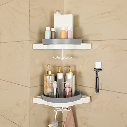 Photo 1 of Banqin Shower Caddy Corner Shelf, Adhesive Shower Organizer with Hooks Razor Holder for Bathroom, Kitchen, Toilet, Spice Storage, 2 Pack, Grey
