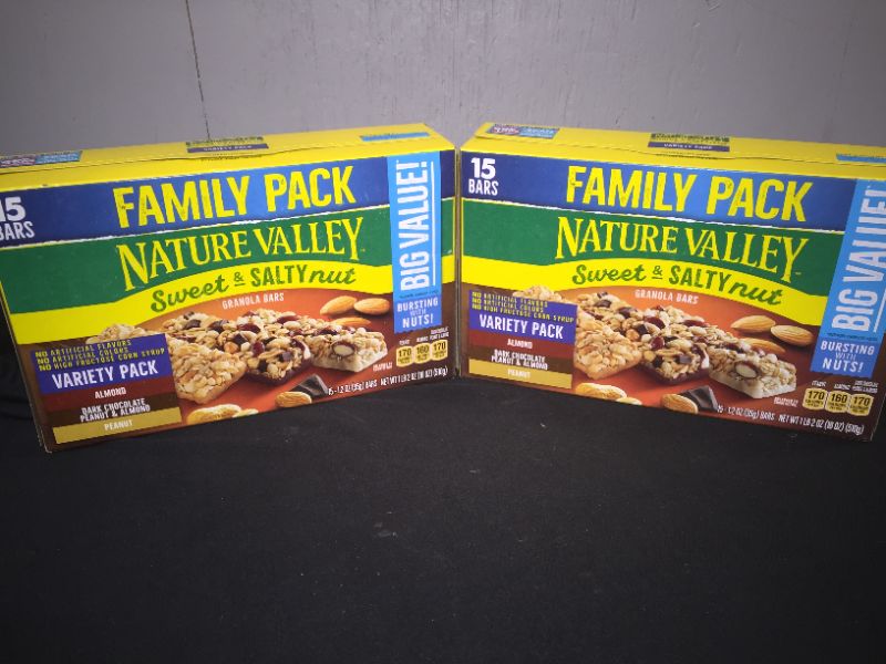 Photo 1 of 2 PACK Nature Valley Granola Bars, Chewy, Almond/Dark Chocolate, Peanut & Almond, Peanut, Sweet & Salty Nut, Variety Pack, 15 Pack - 15 pack, 1.2 oz bars 11/22/2021