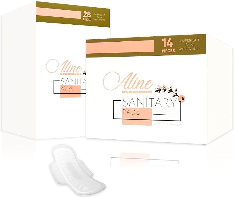 Photo 1 of Aline Feminine Care Sanitary Pads for Women, Overnight Protection, Unscented, Period Pads with Wings, Postpartum Incontinence , Super Absorbent, Long Length ( 28 Count)
