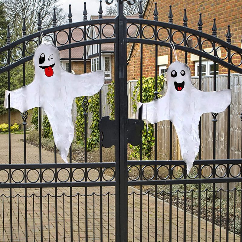 Photo 1 of 2 PACKS PIWFSDBG Ghost Halloween Decorations, Cute Hanging Ghost Decor, Halloween Decorations Outdoor for Lawn, Yard Decor, Ghost Halloween Party Decorations (2 Pieces)
