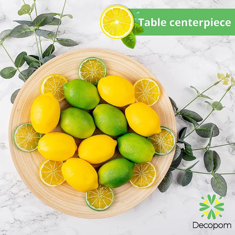 Photo 1 of Fake Lemons Limes and Slices Set Decorative Faux Citrus Fruits - Artificial Decorations for Home Kitchen Table Office Weddings Table Centerpiece Party with Lemon Tree Decor Theme
