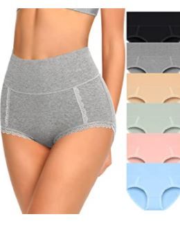 Photo 1 of Cotton High Waisted Womens Double-Layer Waistband Soft Underwear Breathable No Ride Up Panties No Muffin Briefs 5-Pack
 LARGE