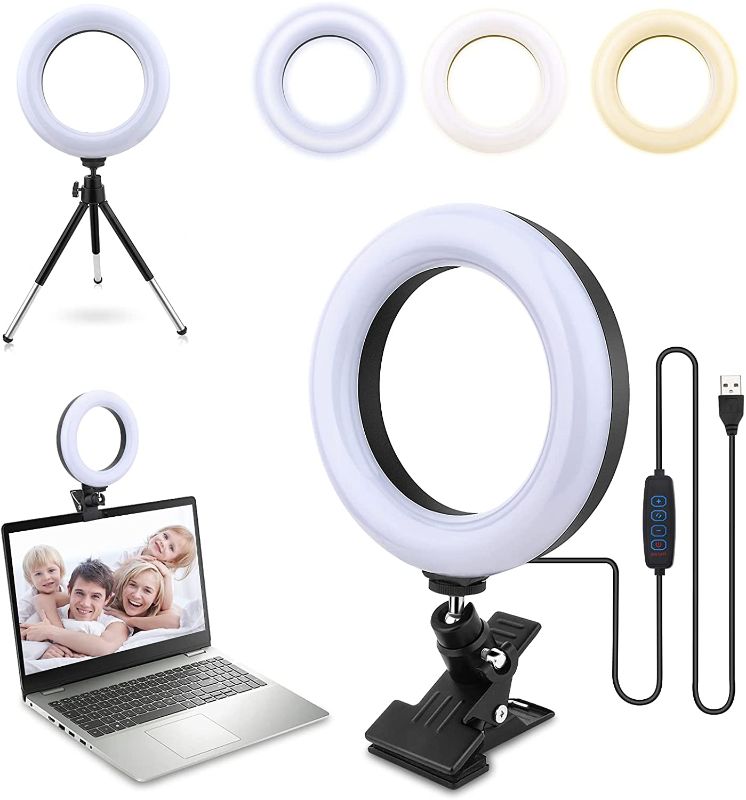 Photo 1 of YunQiDeer Video Conference Lighting Kit (with Tripod), 6'' Led Selfie Ring Light with 3 Dimmable Color & 10 Brightness Levels, Clip on Ring Light for Computer, Laptop Webcam Lighting, Live Streaming
