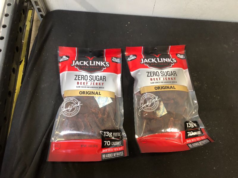 Photo 2 of ack Link’s Beef Jerky, Zero Sugar, 7.3 Oz Bags, Paleo Friendly Snack with No Artificial Sweeteners, 13g of Protein and 70 Calories Per Serving, No Sugar Everyday Snack  2 Count. expired 10/25/2021
