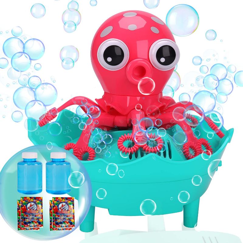 Photo 1 of Bubble Machine for Kids Automatic Octopus Bubble Toys for 1 2 3 Year Old Boys Girls, Bubble Blower with 2 Solutions & 4 Refills, Toddler Toys Age 1-2 2-4 First Birthday Christmas Party Gifts for Baby
