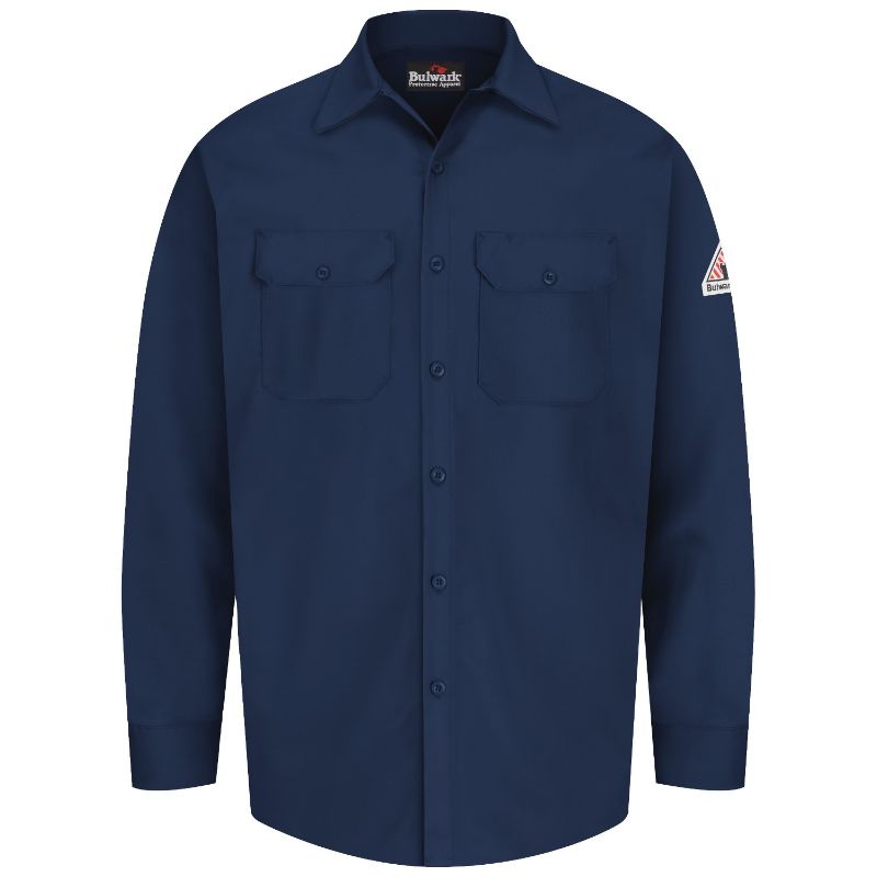 Photo 1 of Bulwark Shirts: Men's SEW2 NV Flame-Resistant Navy Blue Long Sleeve Work Shirt L
