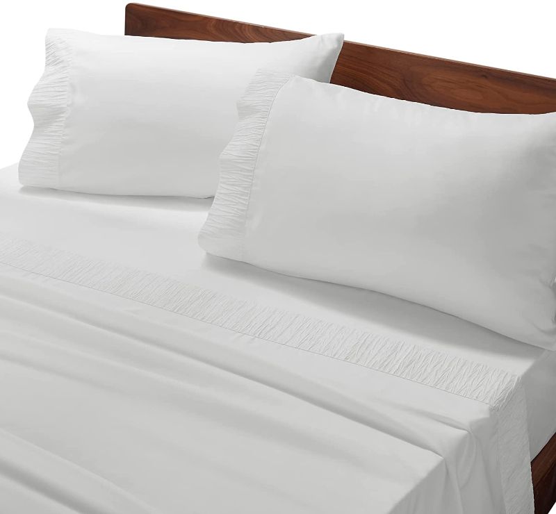 Photo 1 of Bedsure White Sheets Queen Size - Soft 1800 Bedding Sheets & Pillowcases Sets, 4 Pieces White Sheets