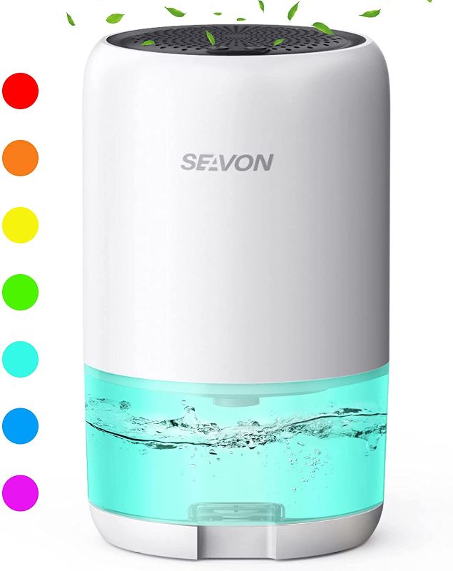 Photo 1 of SEAVON Dehumidifier 35oz Dehumidifiers for Home 2600 Cubic Feet (285 sq ft) with 7 Color LED Light, Portable Quiet Dehumidifier with Two Working Mode for Basements, Bedroom, Bathroom, RV
