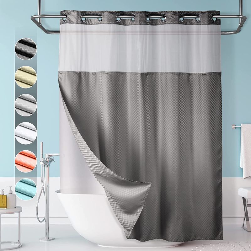 Photo 1 of Lagute SnapHook Hook Free Shower Curtain with Snap-in Liner & See Through Top Window | Hotel Grade, Machine Washable | 71Wx74L, Gray
