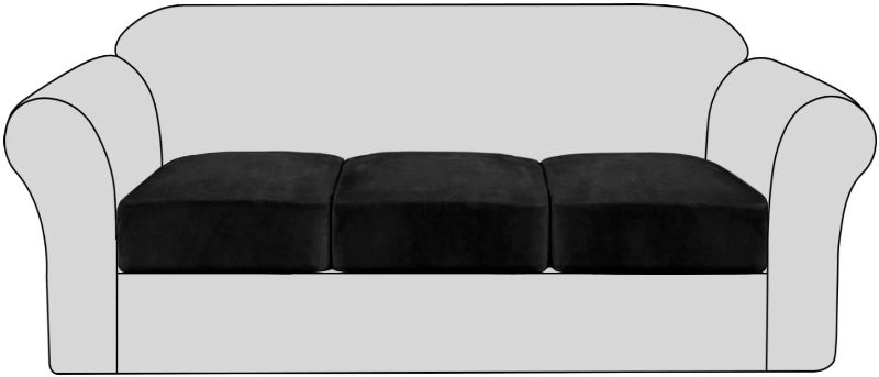 Photo 1 of H.VERSAILTEX Velvet Stretch Couch Cushion Cover Plush Cushion Slipcover for Chair Loveseat Cushion Furniture Protector Seat Cushion Sofa Cover with Elastic Bottom Washable (3 Packs, Black