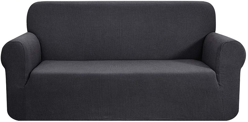 Photo 1 of CHUN YI Stretch Sofa Slipcover 1 Piece Couch Cover, 3 Seater Settee Coat Soft with Elastic Bottom, Checks Spandex Jacquard Fabric, Large, Gray