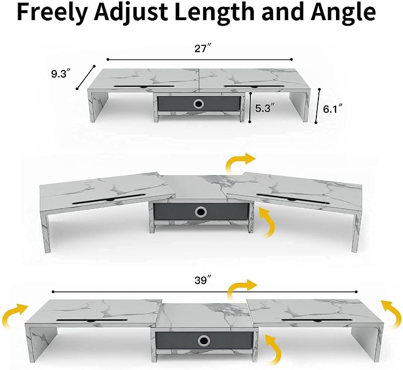 Photo 1 of 3 Shelf Monitor Stand Riser with Drawer for 2 Monitors, DIY Free Adjustable Length Computer Stand, Cellphone Shelf for Desktop, Printer, TV
