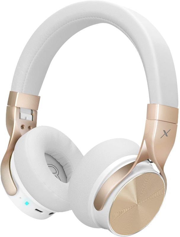 Photo 1 of Riwbox BN5 Bluetooth Headphones Over Ear, Folding Stereo Headphones Wired Wireless with Mic Compatible for iPhone/iPad/TV/PC/Online Class/Home Office (White&Gold)
