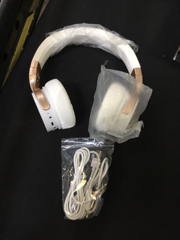 Photo 1 of Riwbox BN5 Bluetooth Headphones Over Ear, Folding Stereo Headphones Wired Wireless with Mic Compatible for iPhone/iPad/TV/PC/Online Class/Home Office (White&Gold)
