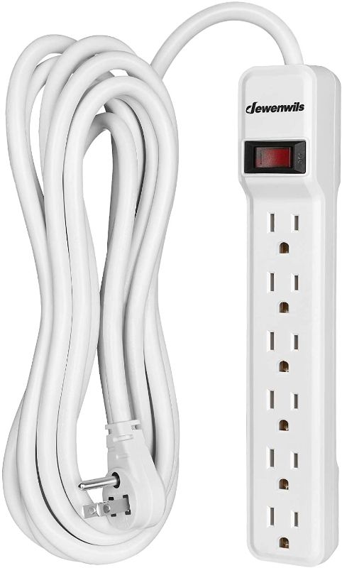 Photo 1 of DEWENWILS 6-Outlet Power Strip Surge Protector, 15FT Long Extension Cord, Low Profile Flat Plug, 15 Amp Circuit Breaker, 500 Joules, Wall Mount, White, UL Listed
