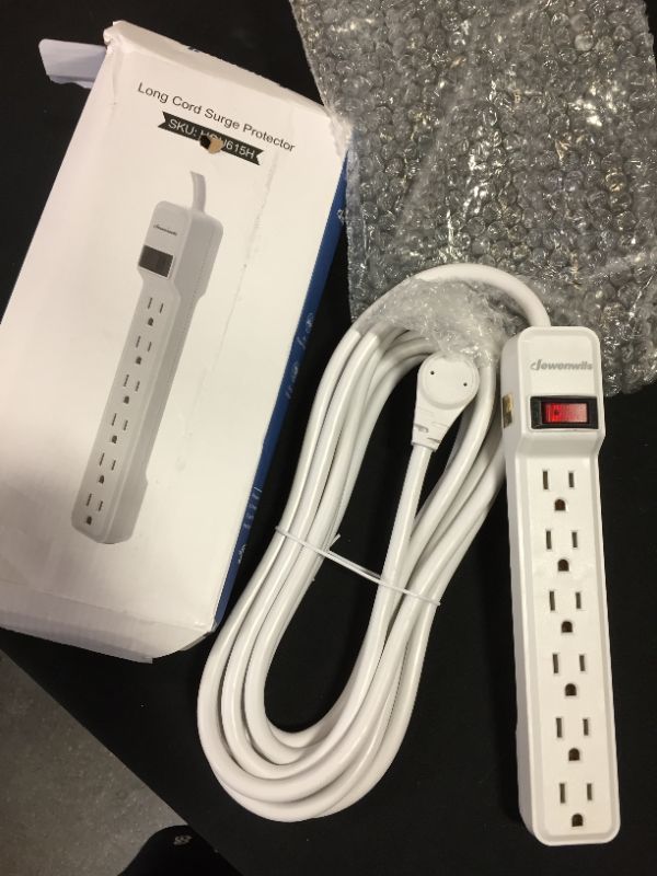 Photo 2 of DEWENWILS 6-Outlet Power Strip Surge Protector, 15FT Long Extension Cord, Low Profile Flat Plug, 15 Amp Circuit Breaker, 500 Joules, Wall Mount, White, UL Listed
