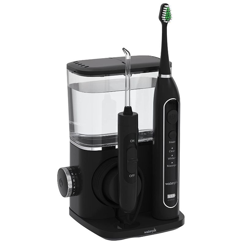 Photo 1 of Waterpik CC-01 Complete Care 9.0 Sonic Electric Toothbrush + Water Flosser, Black, 9 Piece Set
