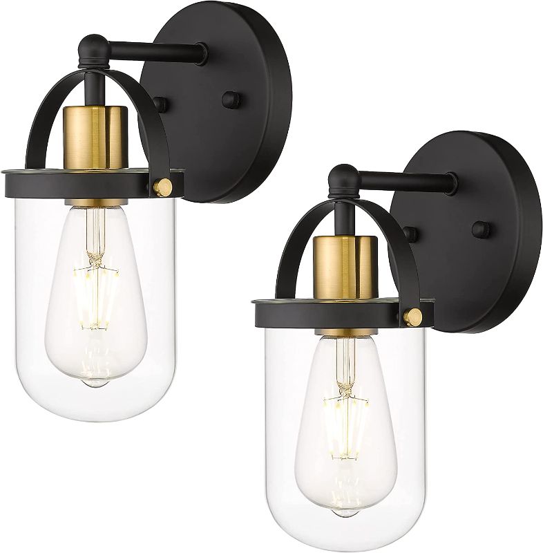 Photo 1 of DSMJFU Wall Sconce Lighting Fixture with Clear Glass Shade,Black and Gold Bathroom Vanity Lights Wall Sconces Set of Two,Farmhouse Hardwired Wall Lamps
