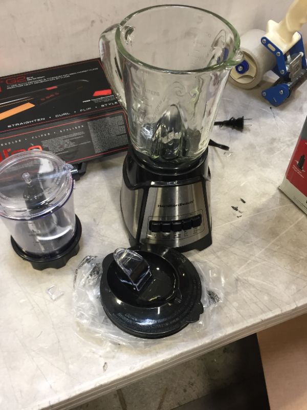 Photo 2 of Hamilton Beach Power Elite Blender with 40oz Glass Jar and 3-Cup Vegetable Chopper, 12 Functions for Puree, Ice Crush, Shakes and Smoothies, Black and Stainless Steel (58149)
