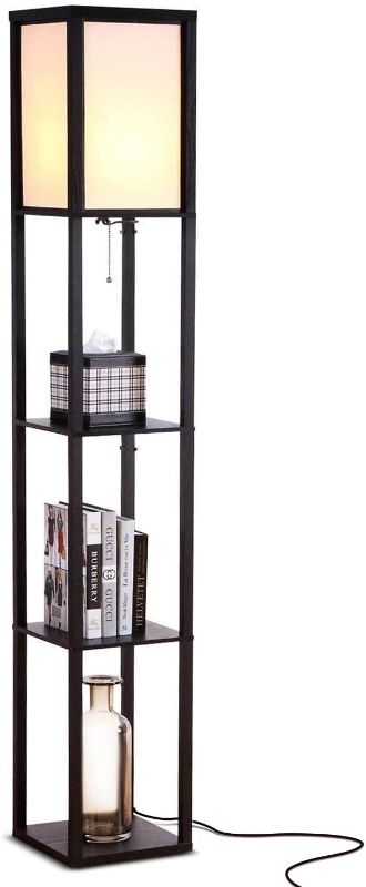 Photo 1 of Brightech Maxwell - Modern LED Shelf Floor Lamp - Skinny End Table and Nightstand for Bedroom - Combo Narrow Side Table with Standing Accent Light Attached - Asian Tower Book Shelves - Black
