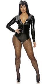 Photo 1 of Forplay Women's Catty Conqueror Vinyl Zipfront Bodysuit and Headpiece
