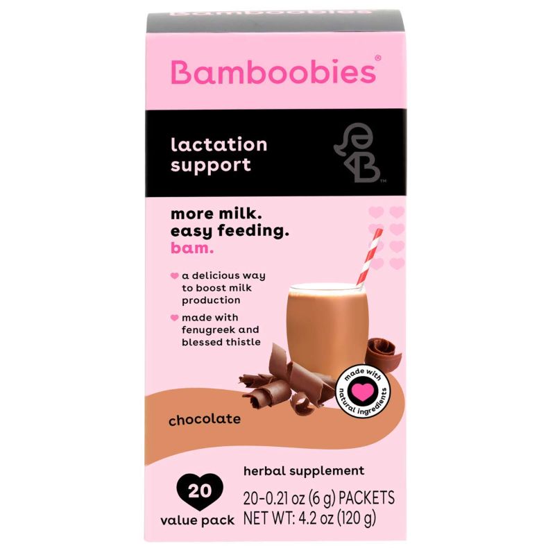Photo 1 of Bamboobies Women’s Lactation Support Drink Mix, Chocolate, Supplement Packets for Breastfeeding, 20 Packets EXP 10/2022

