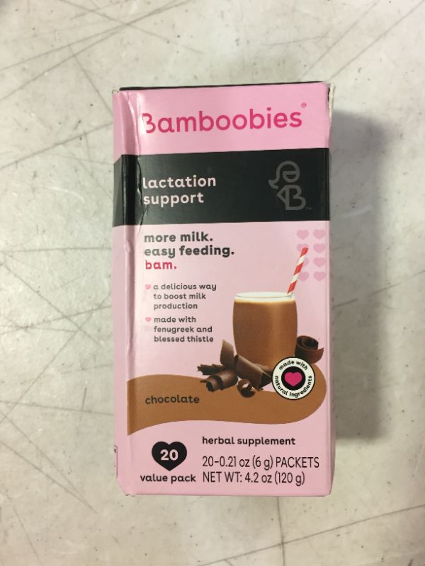 Photo 2 of Bamboobies Women’s Lactation Support Drink Mix, Chocolate, Supplement Packets for Breastfeeding, 20 Packets EXP 10/2022

