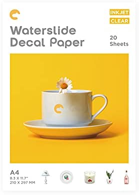 Photo 1 of Hiipoo Waterslide Decal Paper Inkjet,Clear Water Slide Transfer Paper Transparent Waterproof Glossy Sticker Paper for Inkjet Printers, Tumblers, Mugs, Glasses DIY, 20 Sheets, A4, US Letter Size
