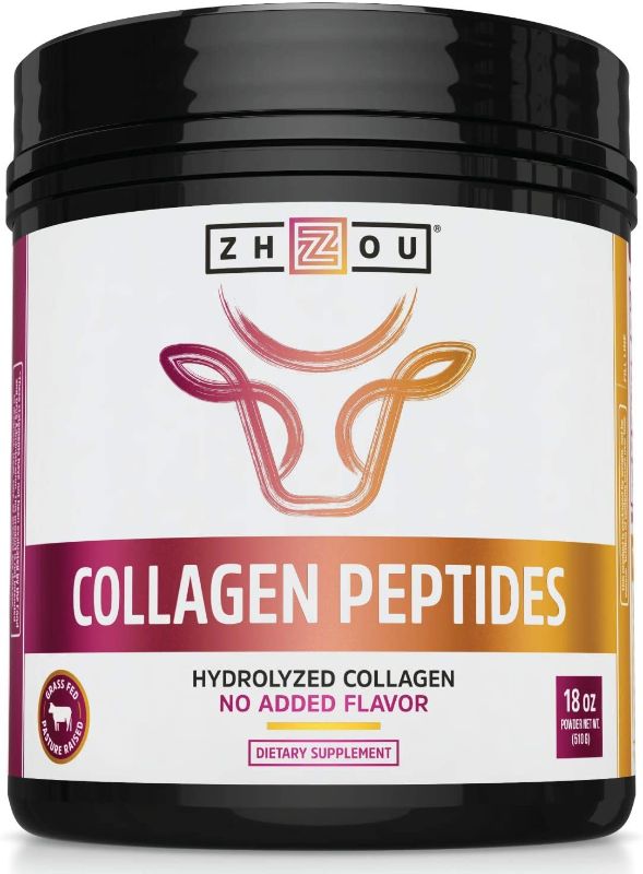 Photo 1 of Zhou Collagen Peptides Hydrolyzed Protein Powder – Grass Fed, Pasture Raised, Unflavored, Hormone-Free, Non-GMO,18 Ounce exp 07/2024