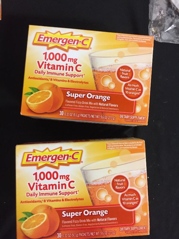 Photo 2 of 2 pack Emergen-C 1000mg Vitamin C Powder, with Antioxidants, B Vitamins and Electrolytes, Vitamin C Supplements for Immune Support, Caffeine Free Fizzy Drink Mix, Super Orange Flavor - 30 Count
