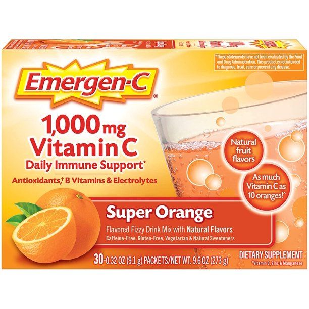 Photo 1 of 2 pack Emergen-C 1000mg Vitamin C Powder, with Antioxidants, B Vitamins and Electrolytes, Vitamin C Supplements for Immune Support, Caffeine Free Fizzy Drink Mix, Super Orange Flavor - 30 Count
