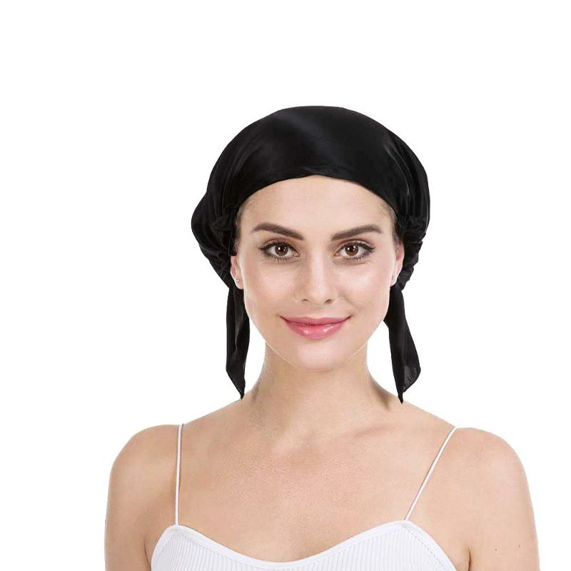 Photo 1 of PACK OF 3 Dongxing Silk Sleep Cap for Women Hair Care, 100% Mulberry Silk Soft Smooth Night Sleeping Bonnet for Long Hair BLACK 
